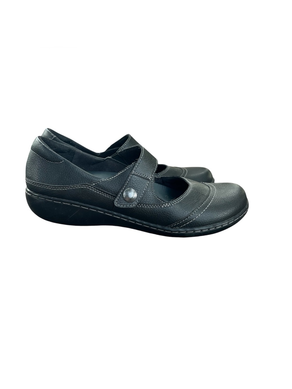 Clarks Black Leather Mary Jane Flats | Comfort Shoes | Adjustable Strap Size 9